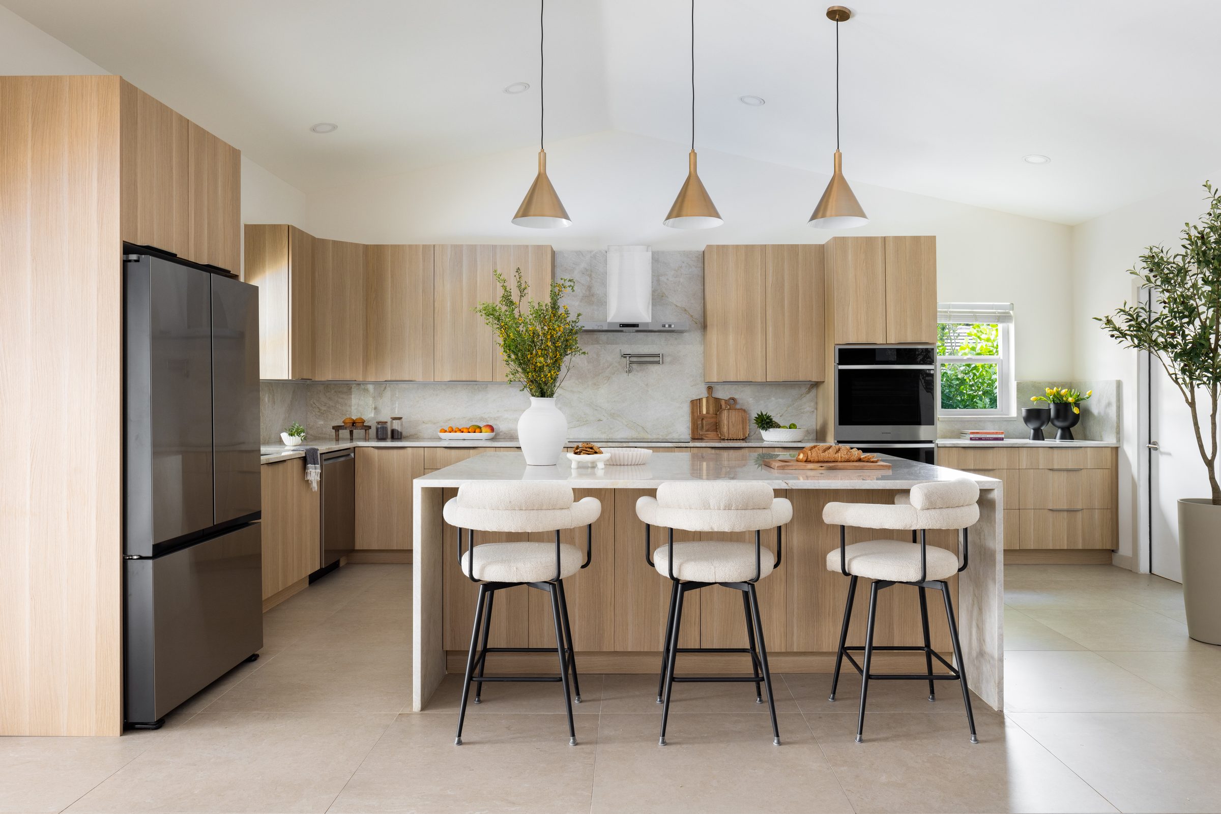 Natural oak laminate modern kitchen in Boca Raton